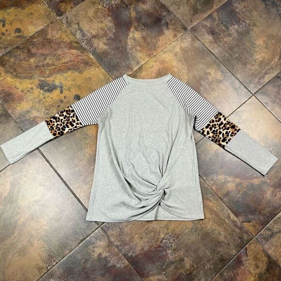 Women’s Long Sleeve Stripe Leopard T-shirt Large - Picture 5 of 11